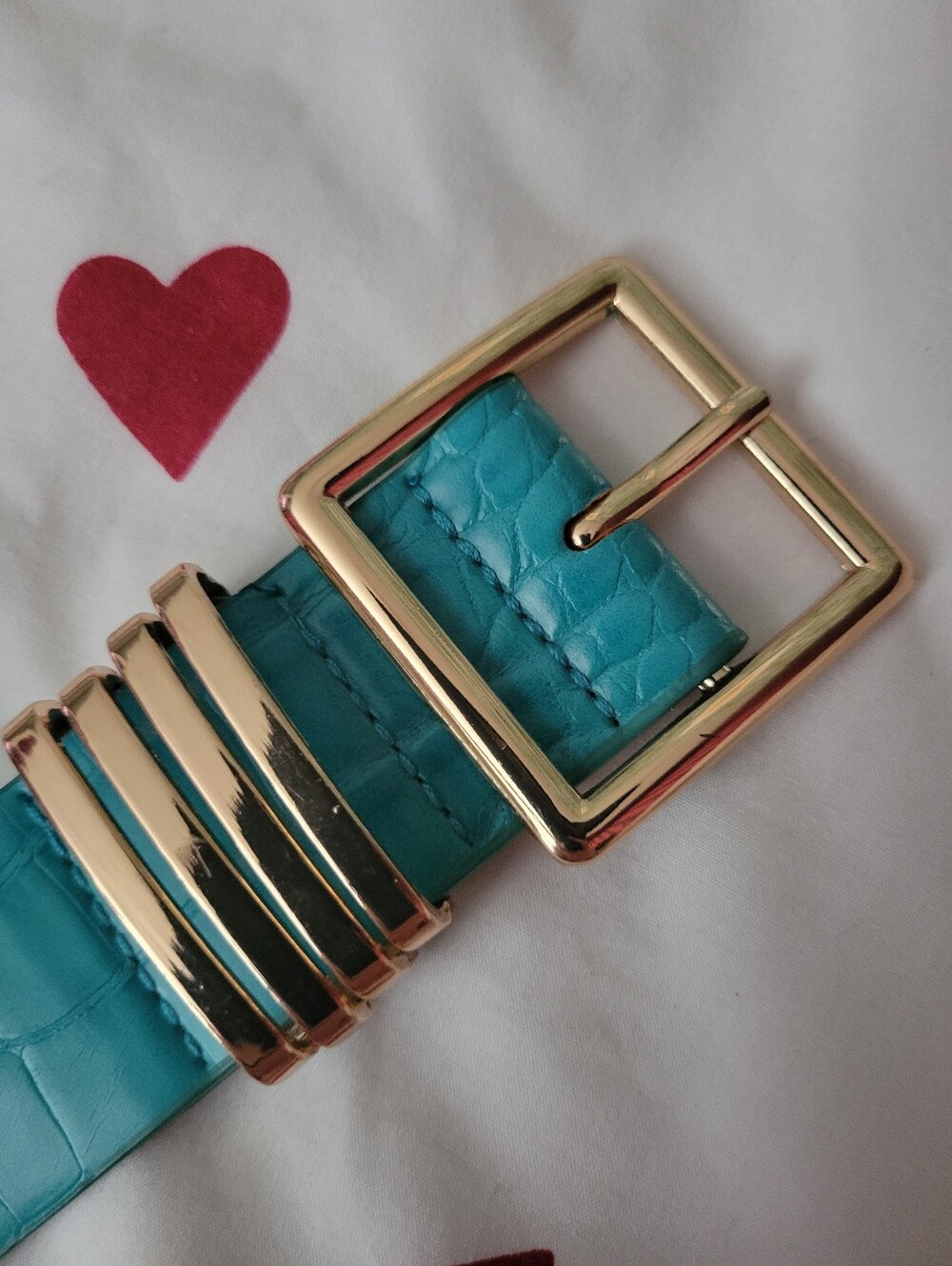 [New] Faux Croc Turquoise & Gold Belt